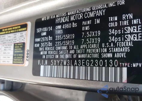 2014 Hyundai Santa Fe Sport 2.0L Turbo from USA, damaged, VIN 5XYZW3LA3EG230130